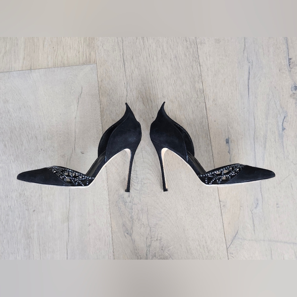Size 38 Suede Sergio Rossi Black Heels Made In Italy